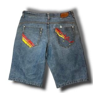 Vintage Y2K Rocawear‎ 38 Med Wash Baggy Jean Shorts Jorts Skater Grunge